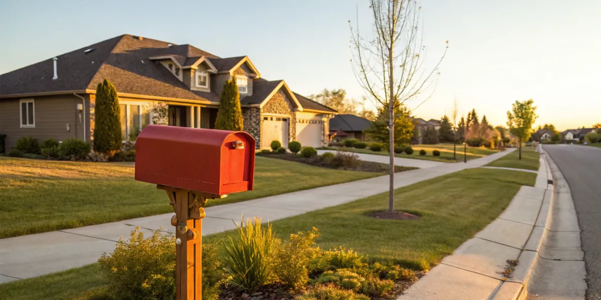 A suburban home with a red mailbox, finding a carrier to take over a FAIR Plan policy.