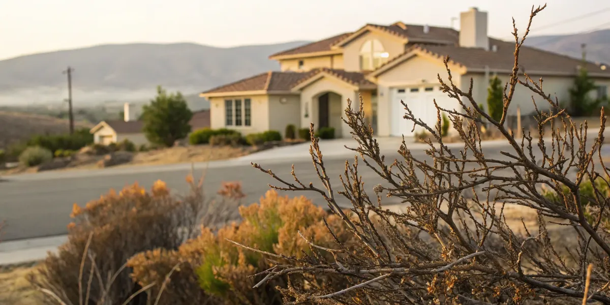 A California home at risk of wildfire, the focus of the state's new homeowners insurance rules.