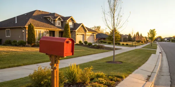 A suburban home with a red mailbox, finding a carrier to take over a FAIR Plan policy.