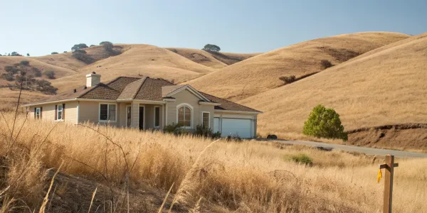 California home in dry, grassy hills, at risk of insurance companies cancelling policies in 2025.