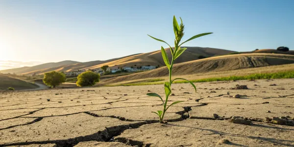 A plant growing from dry soil, showing how to find new insurance after non-renewal in CA.