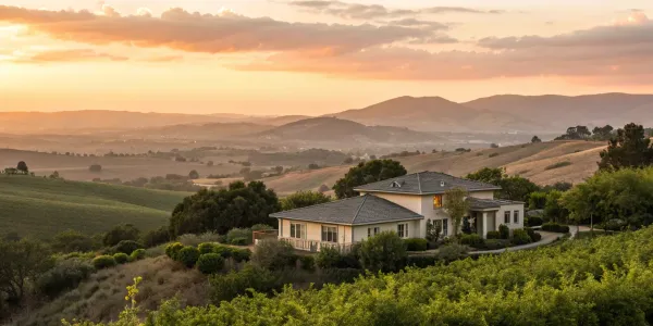 A hillside home at sunset that qualifies for insurance from companies after the FAIR Plan.