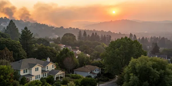 California homes threatened by wildfire smoke, making home insurance hard to get.